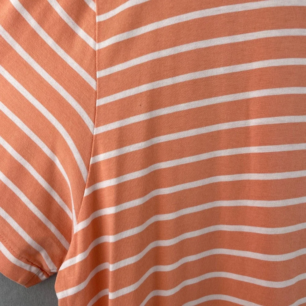 Polo Ralph Lauren Mens XL V-Neck T-Shirt Orange‎ White Striped Cotton Pony Logo